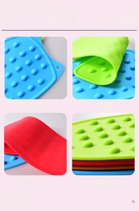 Detailed views of flexible silicone iron mat with anti-slip bumps and hanging hole