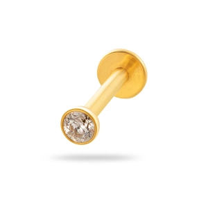 Polished G23 titanium labret stud with 3mm sparkling zircon and flat back base