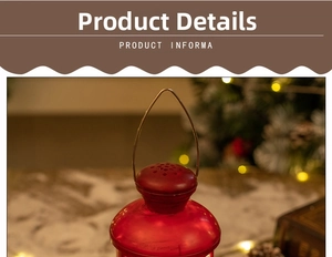 Detailed top view of a red vintage Christmas lantern featuring metal wire handle and mesh lid