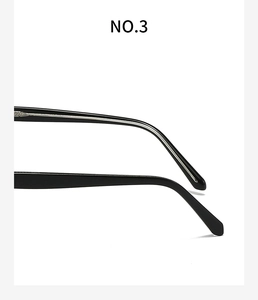 Detailed close-up of acetate eyeglass temple with reinforced inner silver metal core