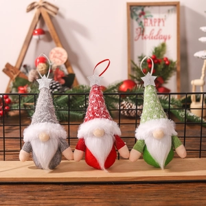 Three Christmas gnomes set in grey red and green colors for festive tree decoration