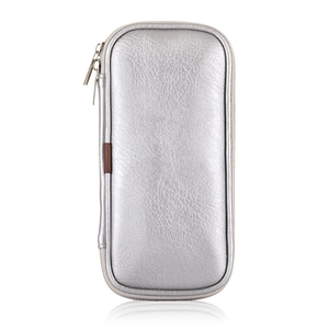Silberne Make-up-Tasche mit Litschi-Textur und Doppelreißverschluss für Kosmetikartikel