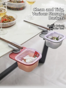 Detail of table-side clamp storage box with integrated chopstick rest in pastel colors