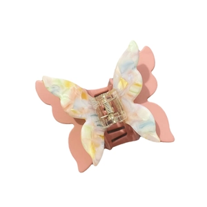 Elegant double-layered colorful acetate butterfly hair claw clip for women on white background