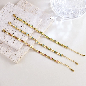Bohemian colorful leaf enamel bracelet in gold-plated stainless steel for women