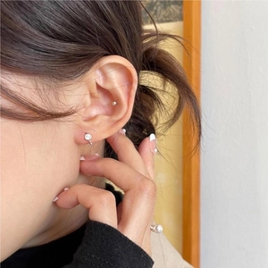 Minimalist 925 sterling silver zircon hoop earrings for women with small pearls