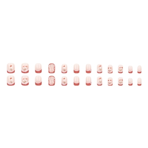 Faux ongles style français avec tulipes roses, perles 3D et breloques papillon, lot de 24