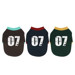 Retro American pet t-shirts with number 07 print in brown, navy and dark green