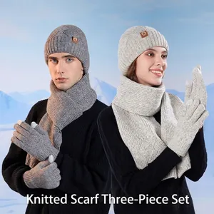 Winter Knitted Beanie Hat Scarf And Touchscreen Gloves Thermal Fleece Lined Outdoor Windproof Warm For Men Women