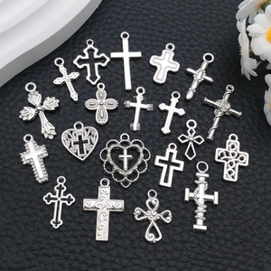 Various silver alloy cross charms for DIY jewelry making and necklace keychain accessories