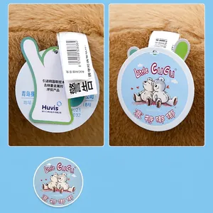 Cute bunny plush doll with official authenticity tags and eco-friendly brand labels