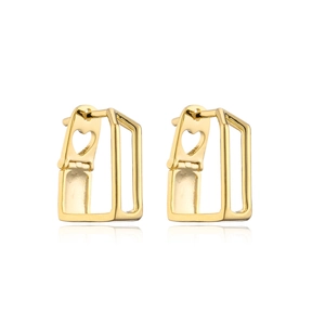 Orecchini geometrici placcati in oro 14K con dettagli a forma di cuore sui lati