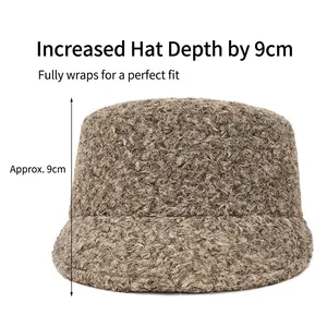 Brown fleece bucket hat for women with 9cm depth minimalist warm winter headwear
