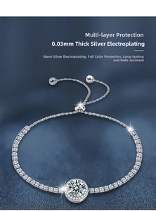 Detailed shot of adjustable 925 silver bracelet with 0.03mm thick plating and sparkling stones