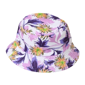 Double-sided floral bucket hat with orange and purple flowers on a white background