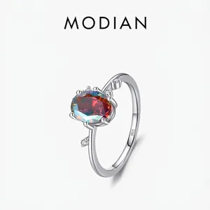 925 Sterling Silver Ring Oval Colorful Zircon Elegant Luxury Pave Setting Jewelry For Women Gift