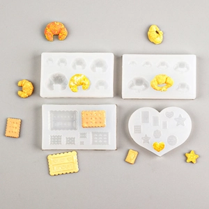 DIY silicone mold set for creating miniature croissant and assorted biscuit food models