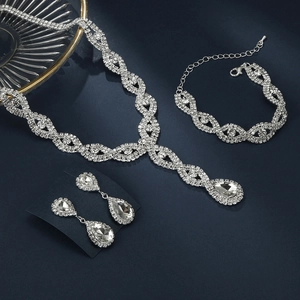 Alloy Rhinestone Necklace Earrings Bracelet Elegant Luxury Teardrop Pendant Twisted Chain Women Wedding Accessory
