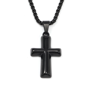 Punk style black stainless steel cross pendant necklace with box chain for men