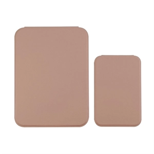 Portable folding PU leather makeup mirror set in light pink with rectangular design