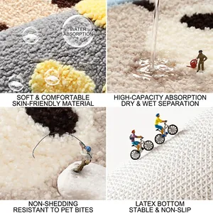 Absorbent cartoon bathroom mat with anti-slip bottom and plush quick-dry texture