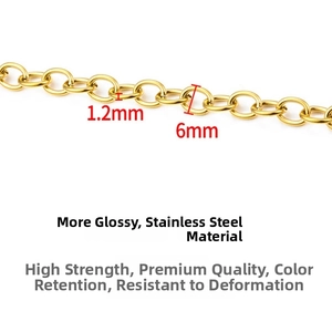 Macro detail of 6mm golden stainless steel O-chain link with 1.2mm wire thickness