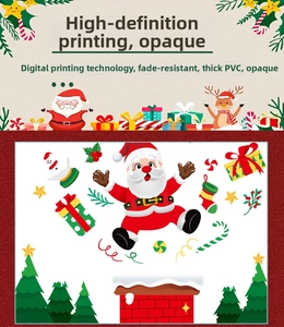 Detail of Santa Claus window stickers showing thick PVC material and digital printing quality