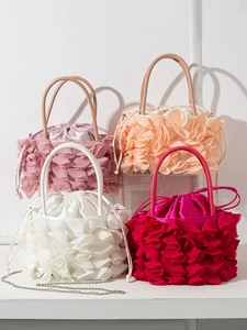 Elegant floral evening bag in white pink apricot and fuchsia with pleated chiffon detail