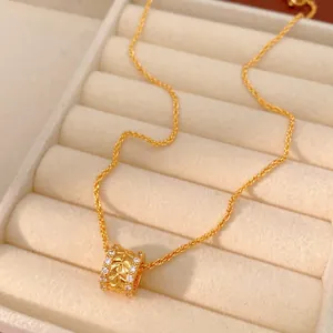 Exquisite 18k gold plated cylinder necklace with sparkling zircon pavé in jewelry box