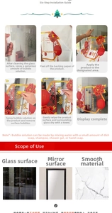Detailed six-step installation guide for festive red and gold static glass window stickers
