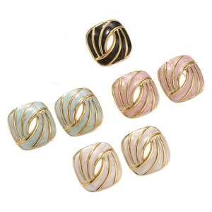 French vintage enamel square earrings set in gold finish for autumn fashion