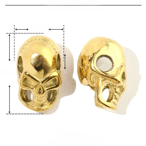 Detailed size parameters of gold skull charm with 18mm height and 3.6mm hole size