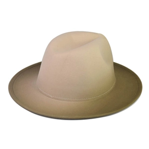 Stylish gradient wool fedora hat with wide brim for men and women in beige and brown tones