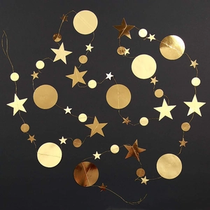 Sparkling gold star and circle paper garland decoration for birthday party background