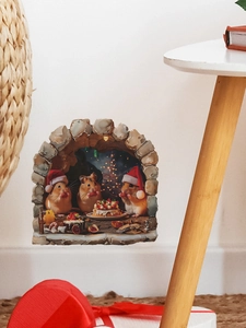 Détail d'un sticker mural 3D de Noël avec d'adorables hamsters lors d'un banquet festif