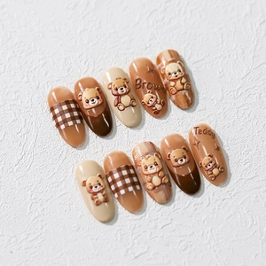 3D Relief Nagelaufkleber Braun Teddybär Cartoon Selbstklebende Decals Für DIY Maniküre Kunst Dekoration Zubehör