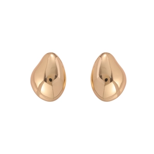 Polished golden teardrop metal stud earrings with a minimalist modern aesthetic