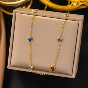 Stainless Steel Necklace Bracelet For Women Colorful Zircon Gold Plated Fine Chain Adjustable Jewelry Elegant Fashion