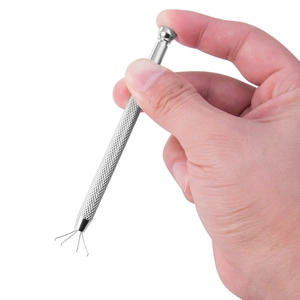 Silver metal four-claw tool for grasping 3-10mm jewelry beads with knurled handle