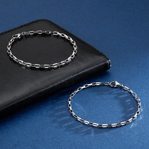 Bracciale a catena box minimalista in acciaio inossidabile con chiusura su pelle