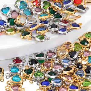 Colorful heart crystal connectors with gold and silver frames for DIY jewelry making