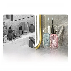 Before and after comparison of wall-mounted toothbrush holder with textured glass cups