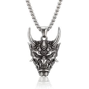 Hannya Mask Pendant Stainless Steel Gothic Demon Ghost Long Horns Retro Punk Hip Hop Biker Jewelry For Men