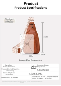 Braune PU-Leder Brusttasche 35x20x10cm im Vergleich mit einem iPad Mini gezeigt