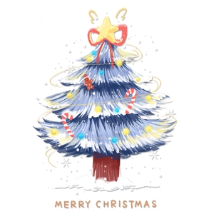 Hand-drawn Christmas tree window static sticker with stars and ornaments for holiday decor