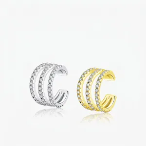 925 Sterling Silver Multi Layer Ear Cuff Pave Zircon No Pierced Clip On Earrings For Women Minimalist Jewelry