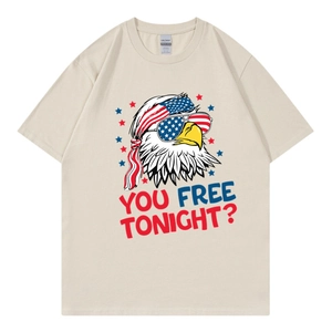 Independence Day beige t-shirt with eagle print and You Free Tonight slogan