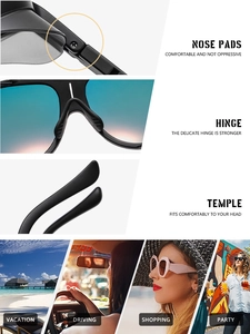 Detail view of sport sunglasses showing nose pads, hinges and multi-scene outdoor usage
