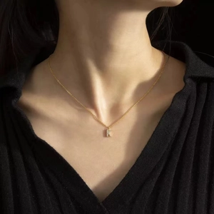 14K gold 26 letters pendant with inlaid zircon letter H charm necklace for women
