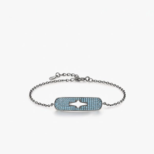 Bracelet En Argent Sterling 925 Avec Turquoise Synthétique Barre Rectangulaire Étoile Creuse Placage Noir Hip Hop Femmes